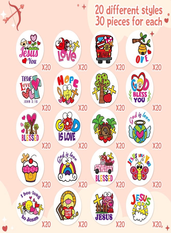 Yopyame 600PCS Christian Valentine’s Day Stickers for Kid Religious Prizes Sticker Catholic Child Drawn Scripture Religious Sticker Jesus Loves You Self Adhesive Paper Christian Stickers for Classroom - Image 3